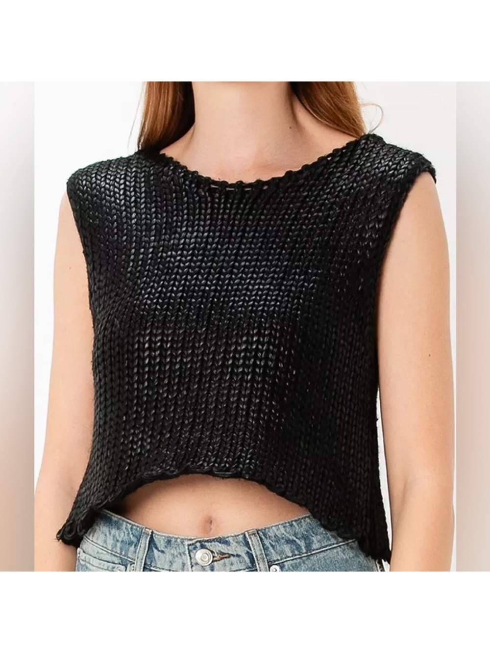 Zara | Foil Finish Knit Sleeveless Top